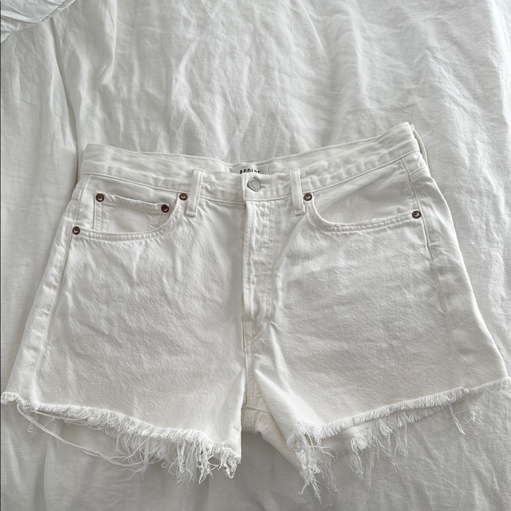 Agolde Parker Long Shorts in Panna Cotta sz 28